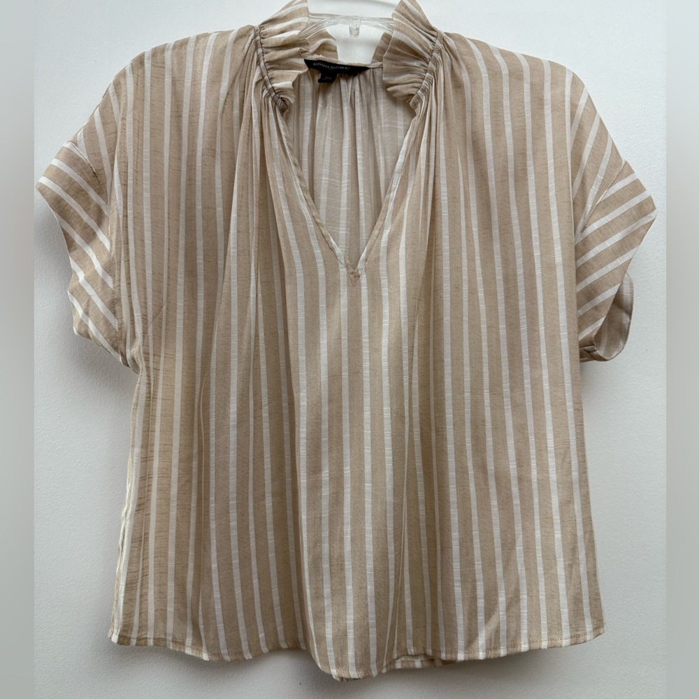 Banana Republic Beige and White Striped Top
